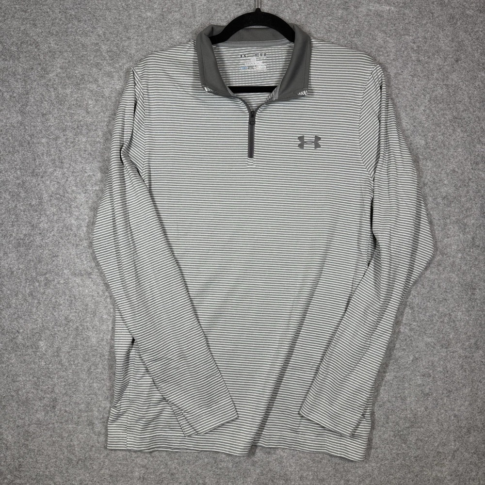 Under Armour ColdGear Men's Medium Gray Stripe 1/4 Zip Pullover Loose Fit